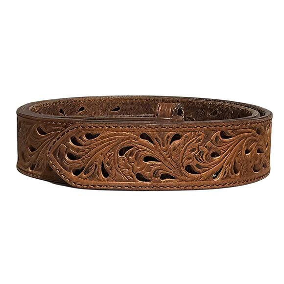Tony Lama Interchangeable Trophy Western Leather Belt Set Tooled Silver Buckle main image 6
